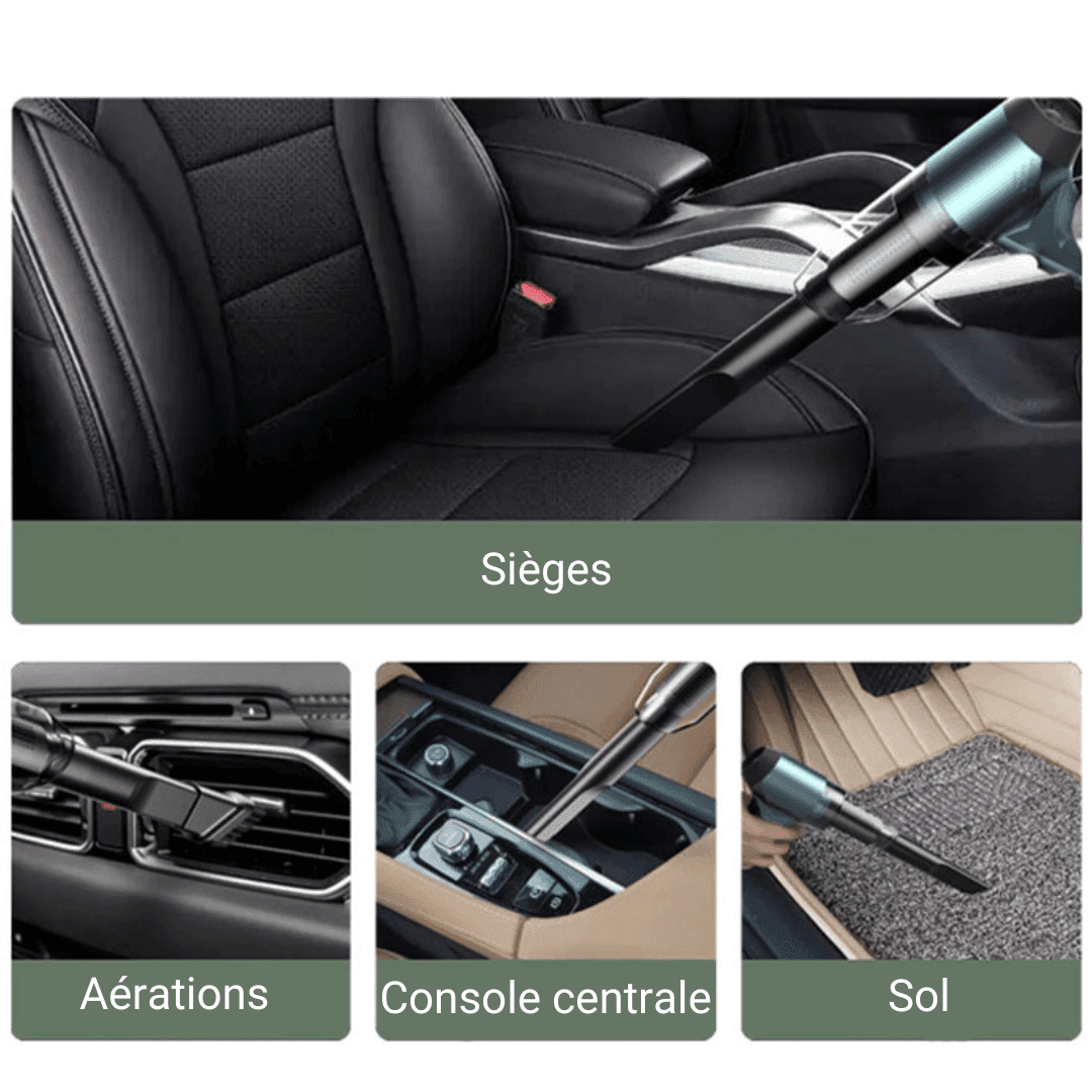 Aspirateur Sans Fil Pour Voiture - Puissant, Silencieux, Recharge USB-C - Autonomie 48 Min - Pour Sièges, Tapis, Grilles - 10