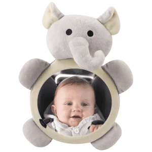Miroir Voiture Bébé Éléphant Peluche – Miroir de Surveillance Arrière Incassable – Observation Sécurisée Siège Auto Dos à la Route