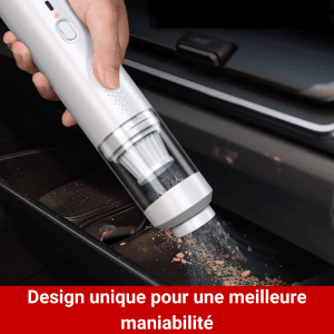 Aspirateur et Souffleur Voiture Blanc 12000 Pa Sans Fil – Forme Cylindrique Ultra Légère – 4 Embouts de Précision pour Habitacle & Recoins