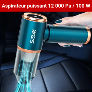 Aspirateur et Souffleur Bleu Voiture Sans Fil 12000 Pa – Nettoyage Haute Puissance avec 5 Embouts – Kit Auto & Maison