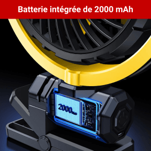 Ventilateur Voiture Sans Fil Rechargeable 2000 mAh – Batterie Longue Durée & 3 Vitesses – Fraîcheur Nomade Portative Haute Puissance