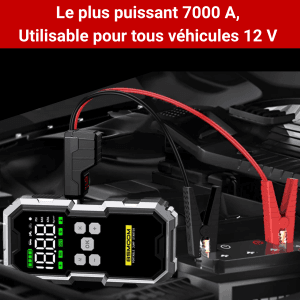 Booster Batterie Voiture 7000A Portable – Démarreur Puissant 12V – Gonfleur Pneus Portable 10 Bars Intégré – Essence & Diesel Haute Capacité