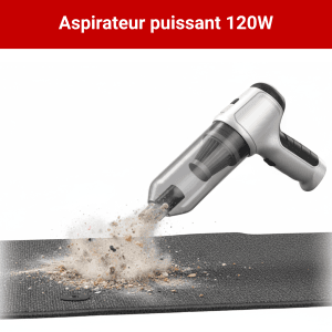 Aspirateur Souffleur Voiture Sans Fil 120W – 2-en-1 Nettoyage Puissant – Inclus : 6 Embouts de Précision & Charge USB Rapide