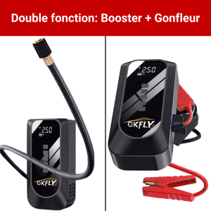 Booster Batterie portable 2000A + Gonfleur Pneus Intégré 10 bars – Jump Starter 12V Essence & Diesel – Compresseur Digital & Secours Auto HD