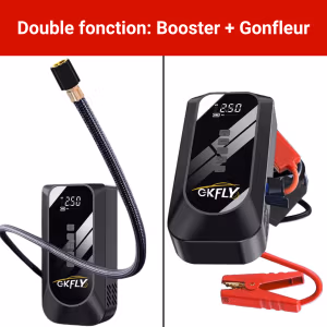 Booster Batterie portable 2000A + Gonfleur Pneus Intégré 10 bars – Jump Starter 12V Essence & Diesel – Compresseur Digital & Secours Auto HD