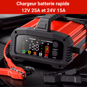 Chargeur Batterie Pro 12V/24V – Puissant 25A/15A – Fonction Réparation – Haute Protection – Pour Voiture, Camion, Moto & Bateau