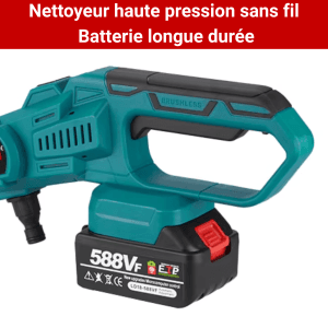 Nettoyeur Haute Pression 100 Bars Sans Fil – Batterie 3Ah & 6 Buses – Inclus : Brosse & Angle Ajustable – Lavage Pro Extrême