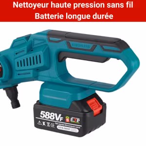 Nettoyeur Haute Pression 100 Bars Sans Fil – Batterie 3Ah & 6 Buses – Inclus : Brosse & Angle Ajustable – Lavage Pro Extrême