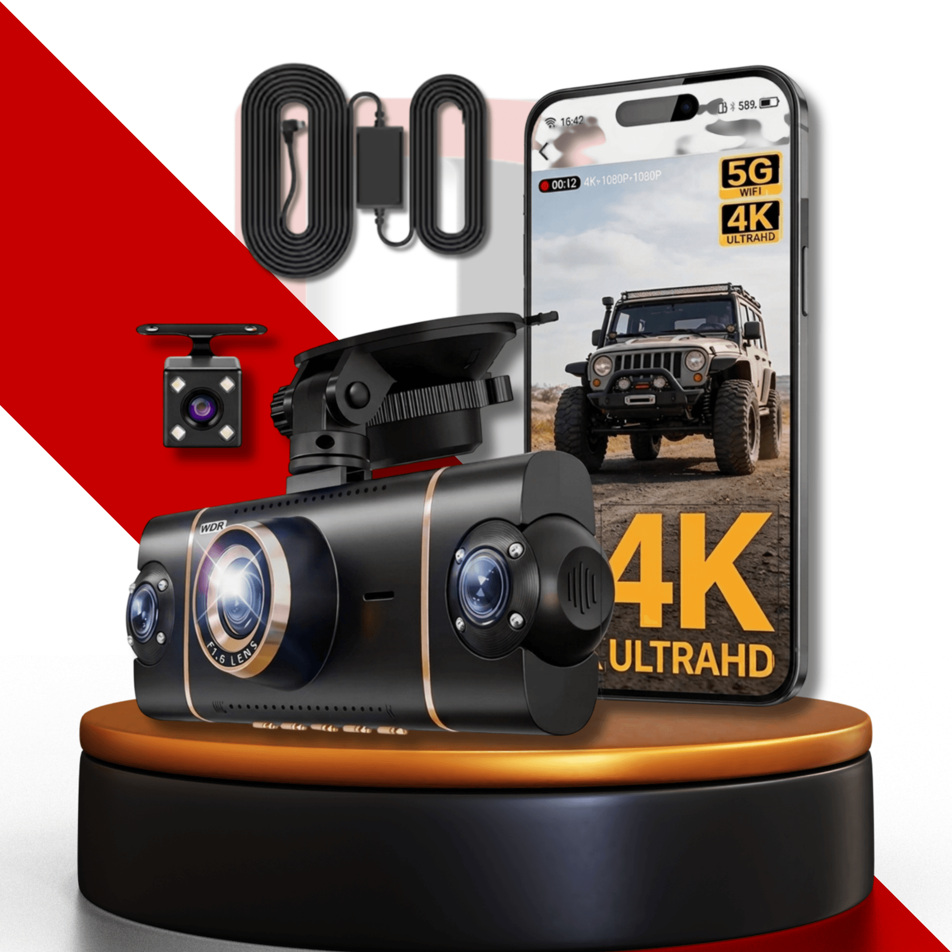 Dashcam 360° 4K avec application connectée et mode parking