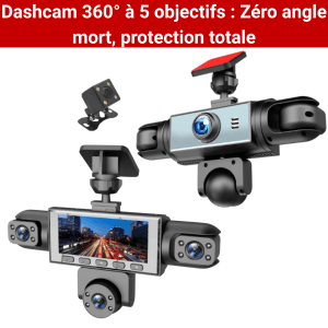 Dashcam Voiture 360° Full HD — 5 Caméras, App Wi-Fi, Vision Nocturne & Mode Parking