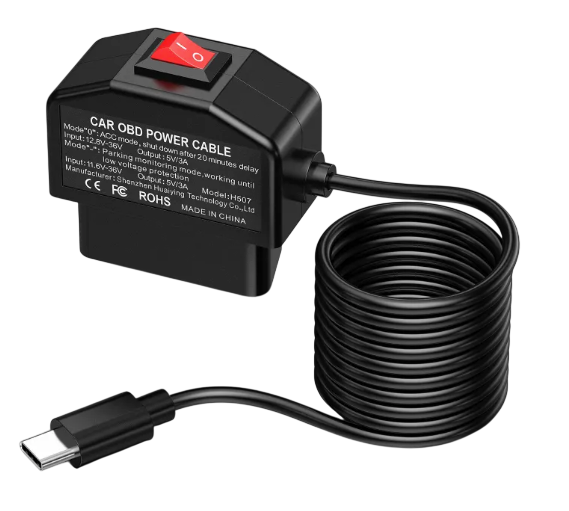 Câble Mode Stationnement Dashcam OBD2 / Permanent 12V et 24V - Protection Basse Tension