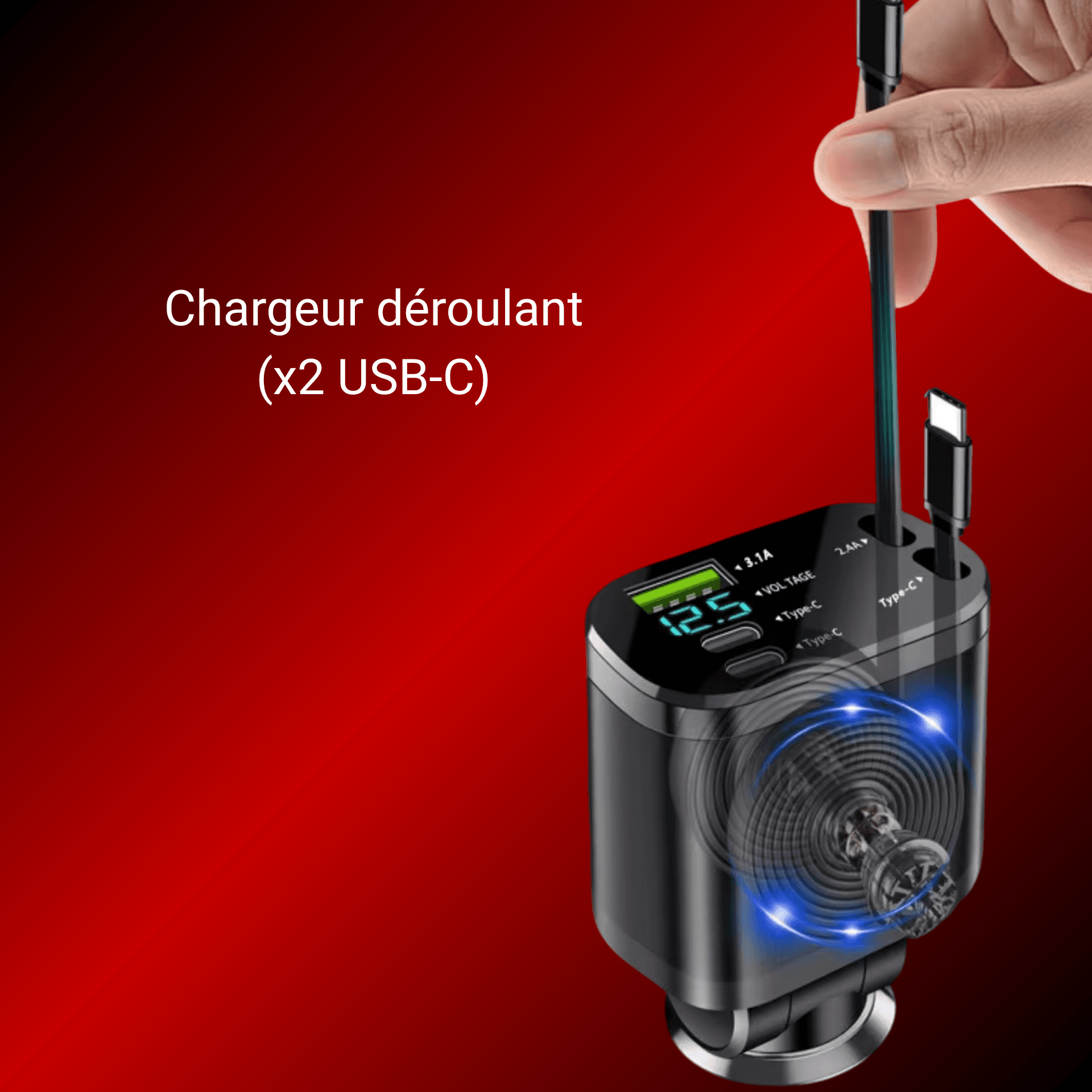 Chargeur prise allume-cigare 5 ports (2 USB-C mâles / 2 USB-C femelles + 1 USB)