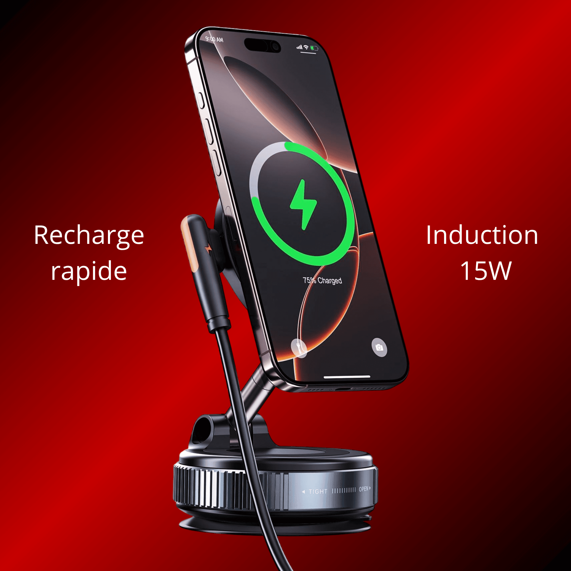 Support Téléphone Ventouse pour Voiture Magnétique MagSafe & Chargeur Induction 15W
